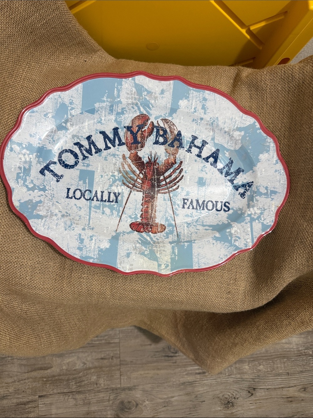 Tommy Bahama Scalloped Lobster Tray - Light Blue & Red